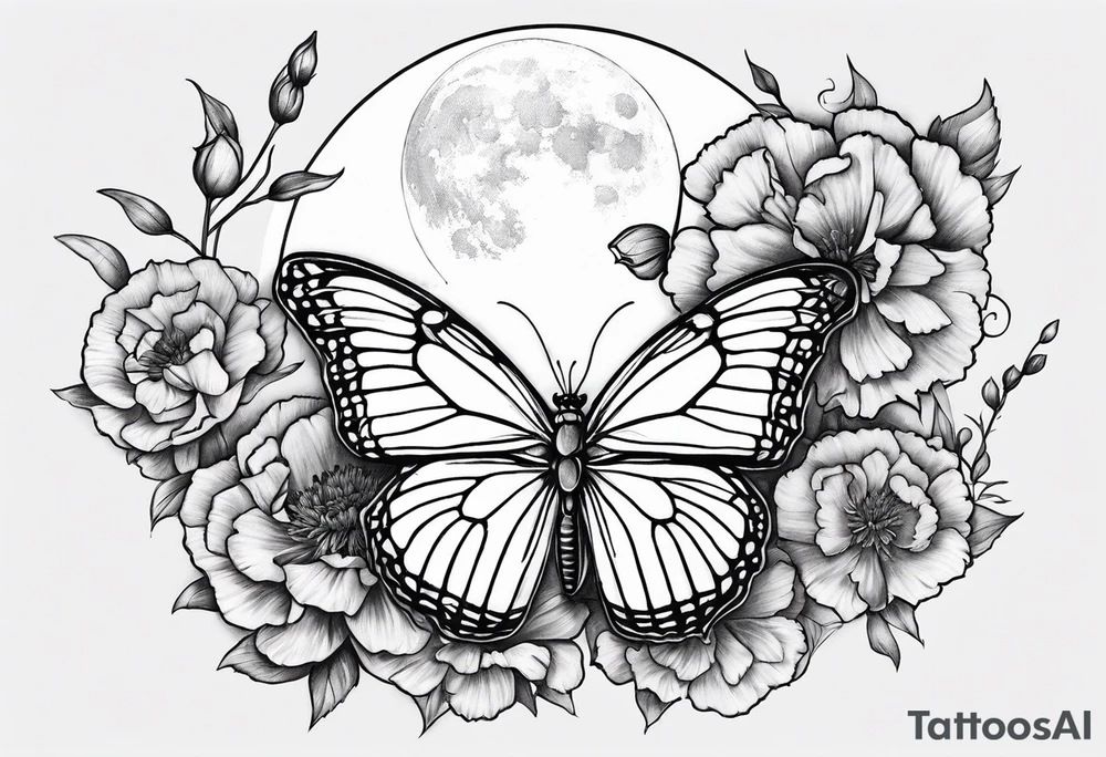 carnation butterfly moon tattoo idea