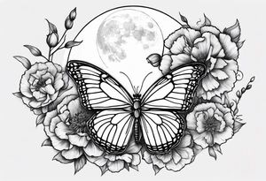 carnation butterfly moon tattoo idea