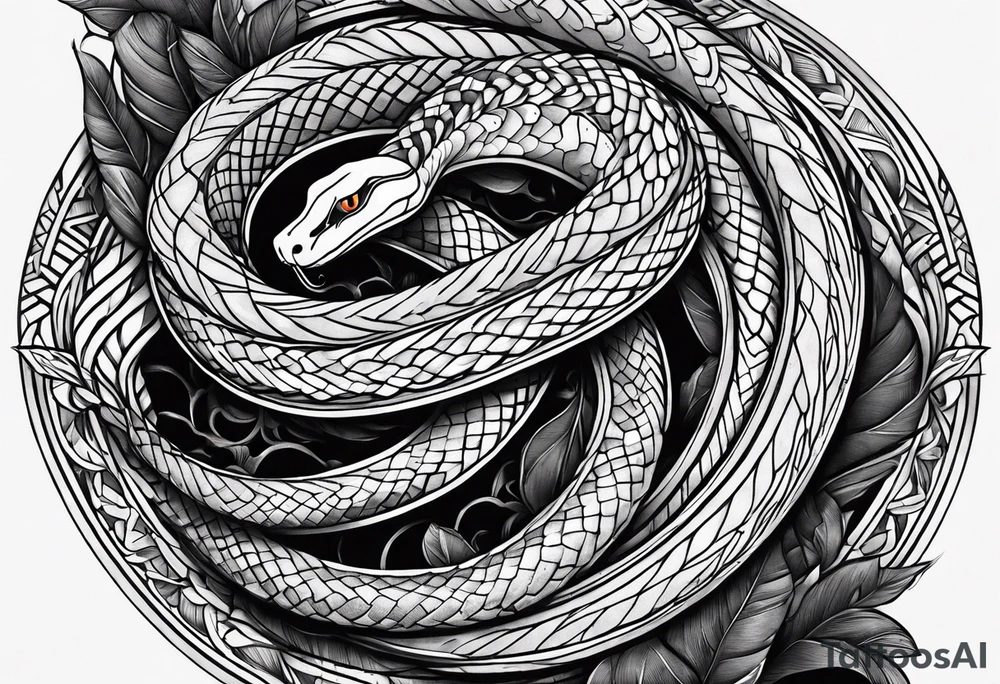 snake wrapped around forearm biting vein tattoo idea