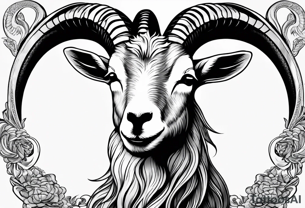 Image of a goat combined with a Snake. The 2 pairs of horns are the snake. tattoo idea