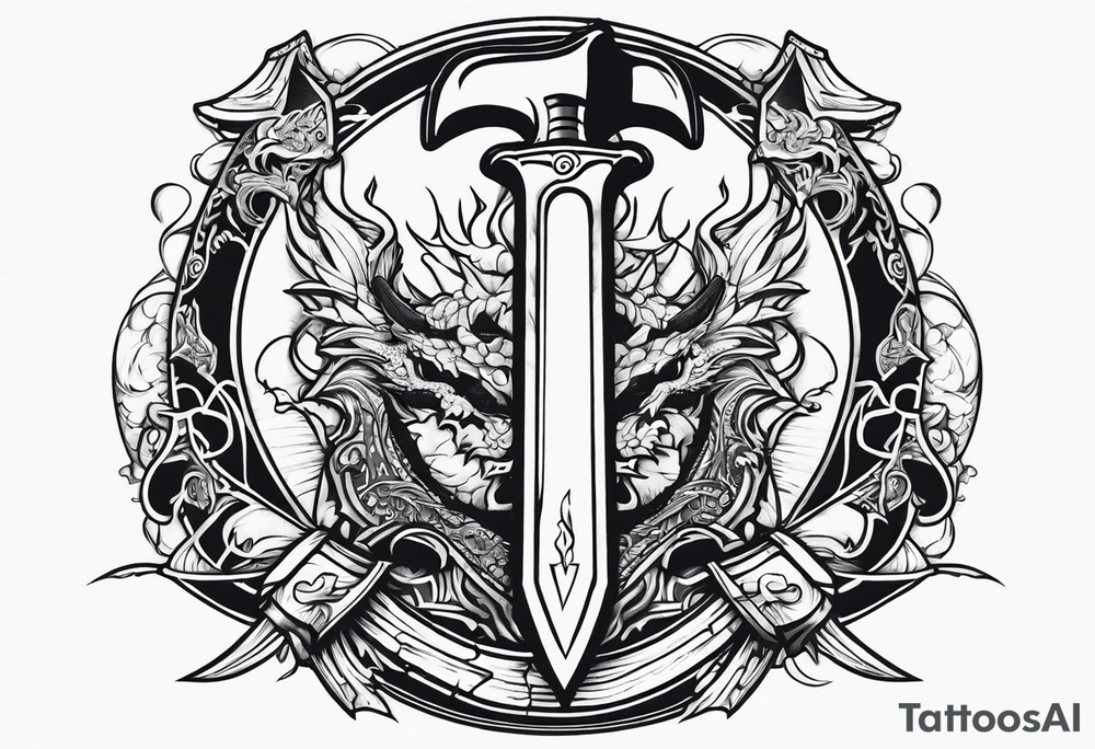 Valhalla death 
prayer sword dragon axe tattoo idea