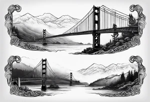 Goledn Gate Bridge with fog rolling in with Marin hills in the background tattoo idea