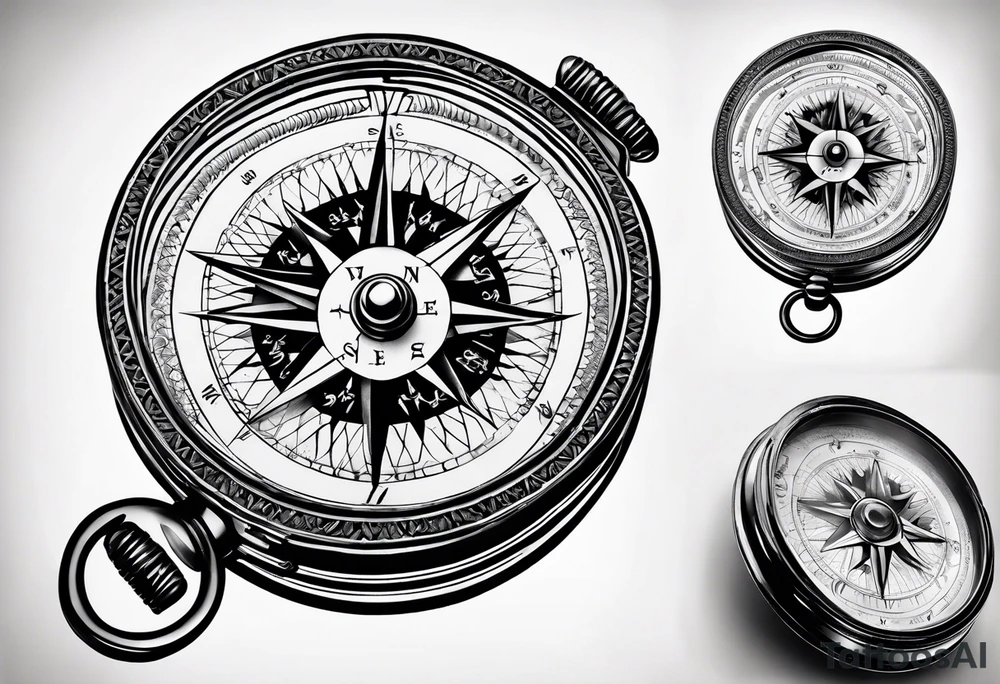 old simple pocket compass opened with both halves showing tattoo idea
