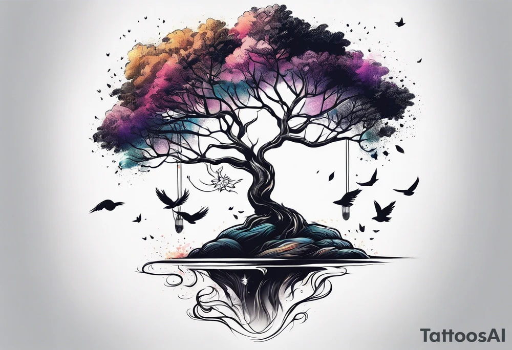 leave's tree flying away tattoo idea