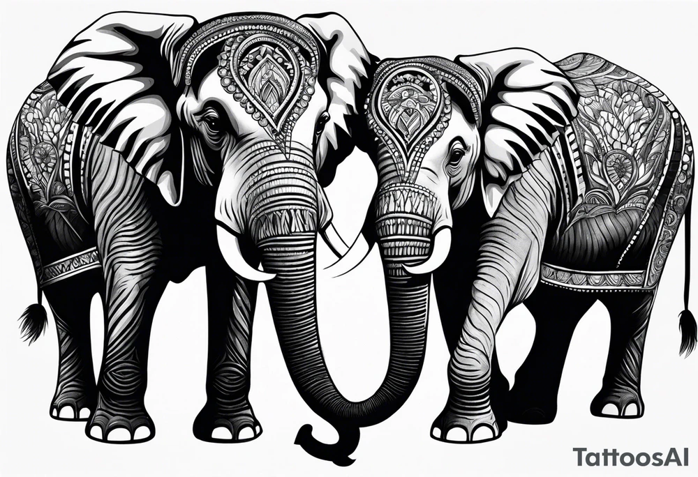 Two elephants trunk up one elephant trunk down tattoo idea