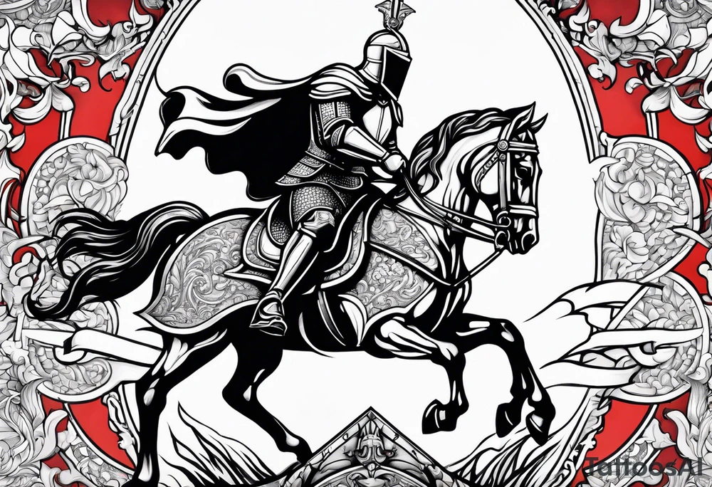 Templer knight on horse with sword an shield tattoo idea