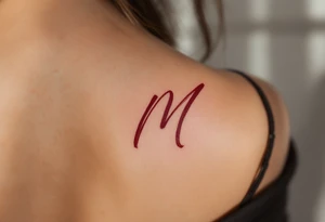 A brush-style "M" in burgundy red, looking bold and spontaneous. tattoo idea