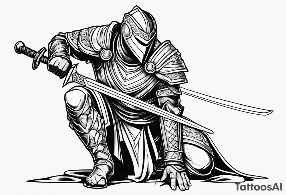 simple lines 
kneeling warrior with sword tattoo idea