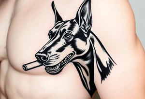 Doberman with a ciggaret in mouth with a gun tattoo idea