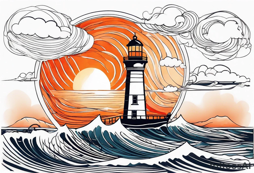 Leuchtturm 
Seil Bild 
Feuer 
Welle 
Schiff tattoo idea