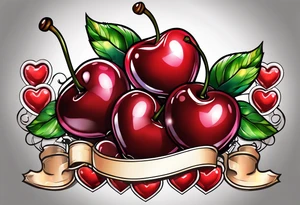 Cherries with ribbon and love heart candy tattoo idea