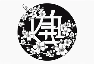 kanji leter for shadow inside half circle with small cherry blossoms tattoo idea