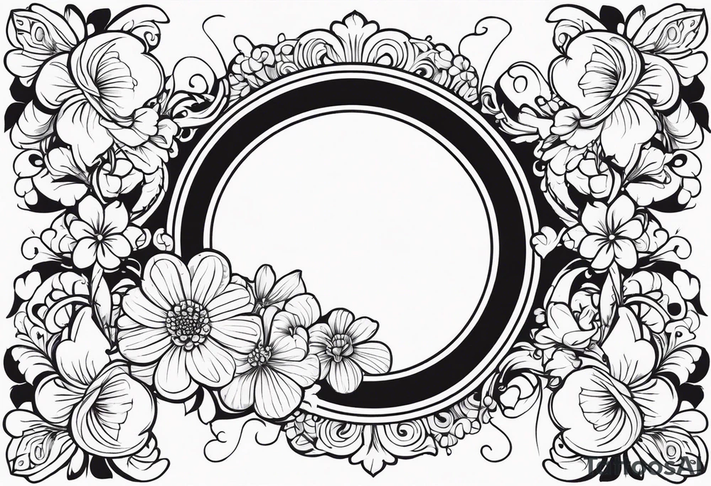 floral clouds circle vignette frame tattoo idea