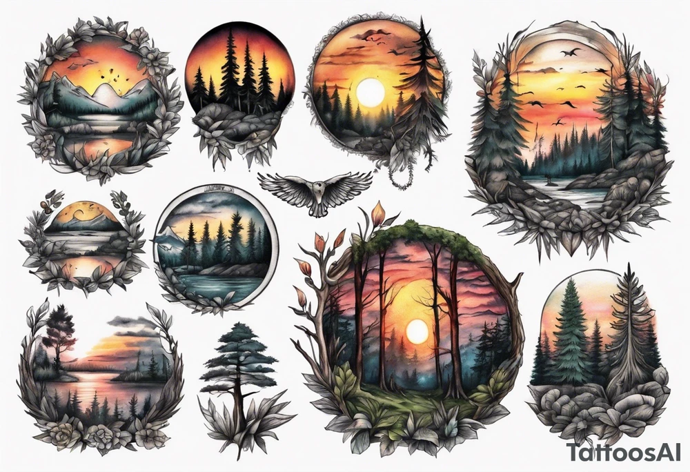 sunset in the forrest tattoo idea