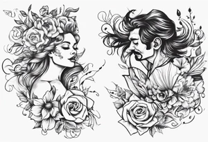 Dancing guy and girl into a flower tattoo idea