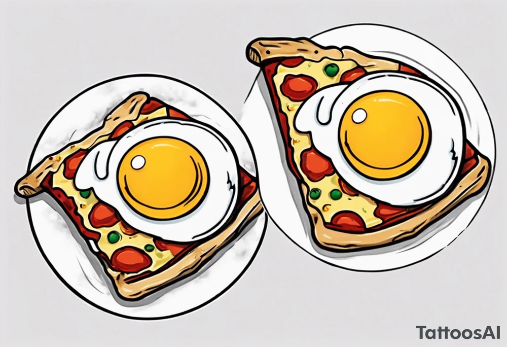 Pair fried eggs tattoo, where for the girl a small slice like a pizza triangular and for the guy the rest of the fried eggs tattoo idea