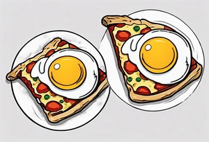 Pair fried eggs tattoo, where for the girl a small slice like a pizza triangular and for the guy the rest of the fried eggs tattoo idea