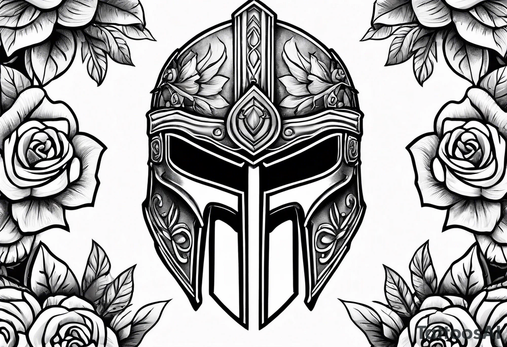 spartan helmet with roses tattoo idea