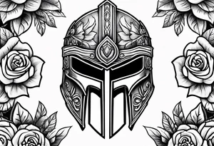 spartan helmet with roses tattoo idea