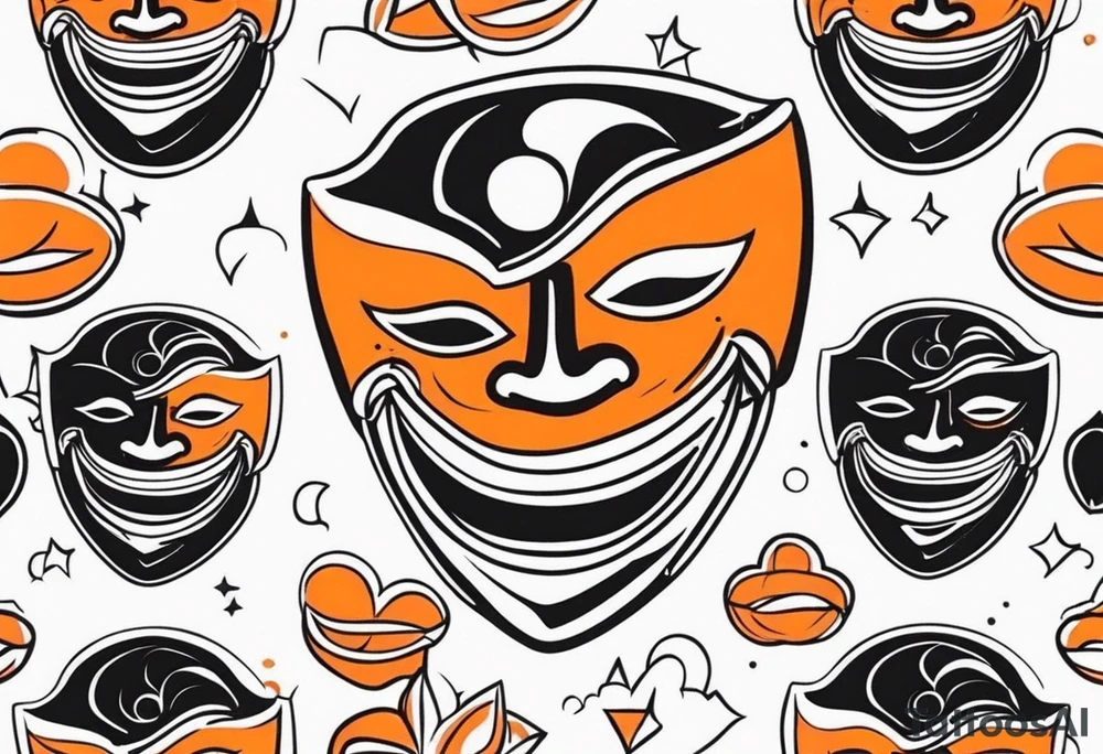 Laughing mask that is orange and black tattoo idea