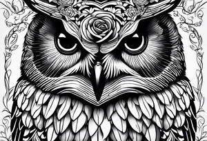Barred owl with a single rose tattoo idea