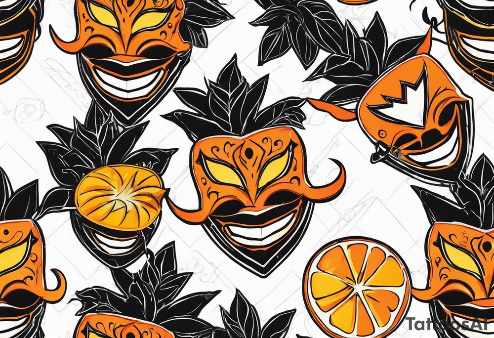 Laughing Male masquerade mask with orange and black thorns tattoo idea