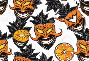 Laughing Male masquerade mask with orange and black thorns tattoo idea