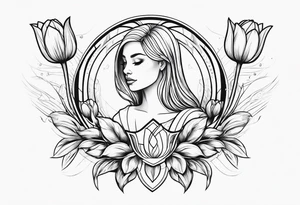 Portrait orientation Futuristic design for Virgo zodiac sign and tulips tattoo idea