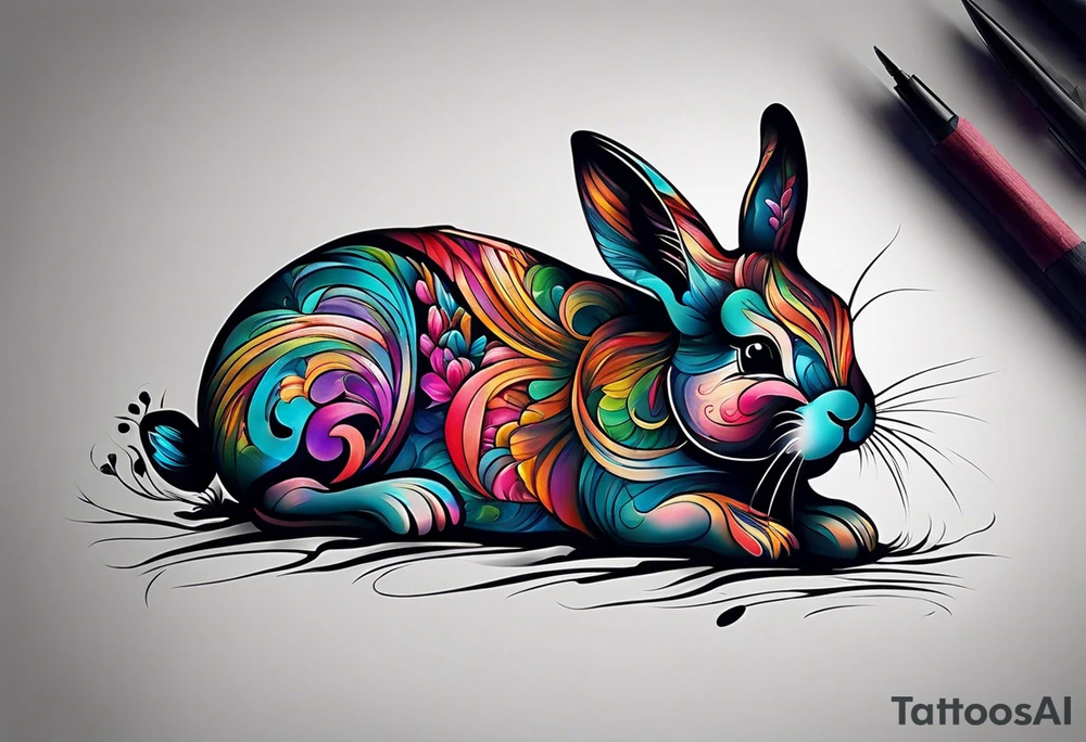 I would like a colorful bunny tattoo for my daughter because she loves bunnies and at the same time she is a pig, I would like the bunny to preferably have some combination with a pig, and then her birthday is April 9, and I would like the bunny to be kind of in the style of something like Iron Man, with the number 0409 on the armor. I'm more of a geometric person myself so I'd like her to not be a full pattern but cut by diamonds or triangles

Translated with www.DeepL.com/Translator (free version) tattoo idea