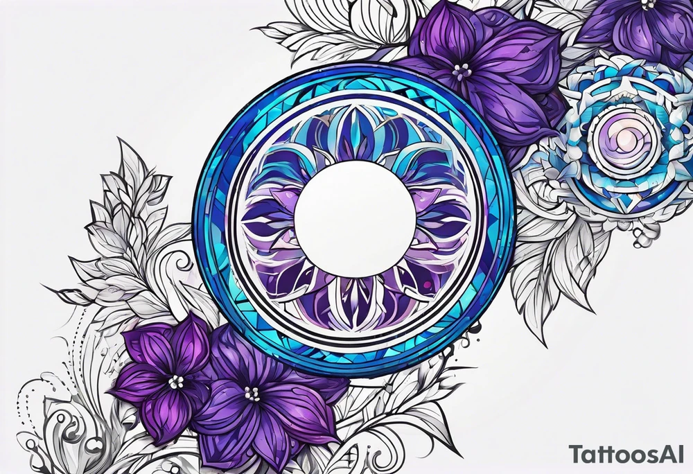 Blue and purple circle and zigzag tattoo idea