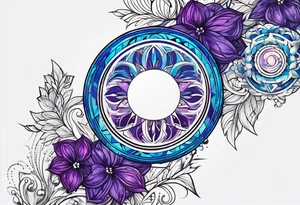 Blue and purple circle and zigzag tattoo idea