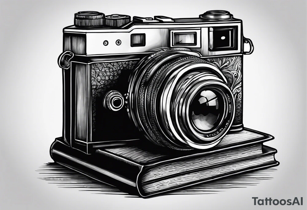 Camera on a stack of books tattoo idea