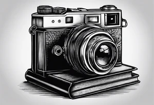 Camera on a stack of books tattoo idea