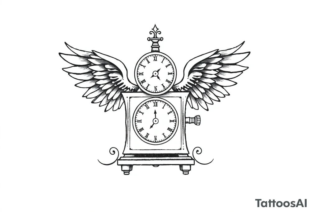 Slot machine with compass and clock with angel wings tattoo idea