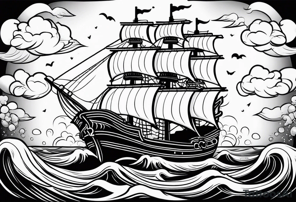 Pirate ship in a storm tattoo idea