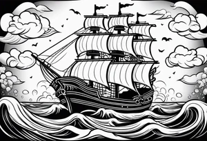 Pirate ship in a storm tattoo idea