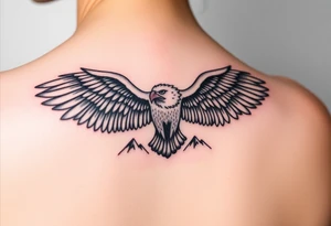 majestic eagle spreading wings against mountain peaks tattoo idea