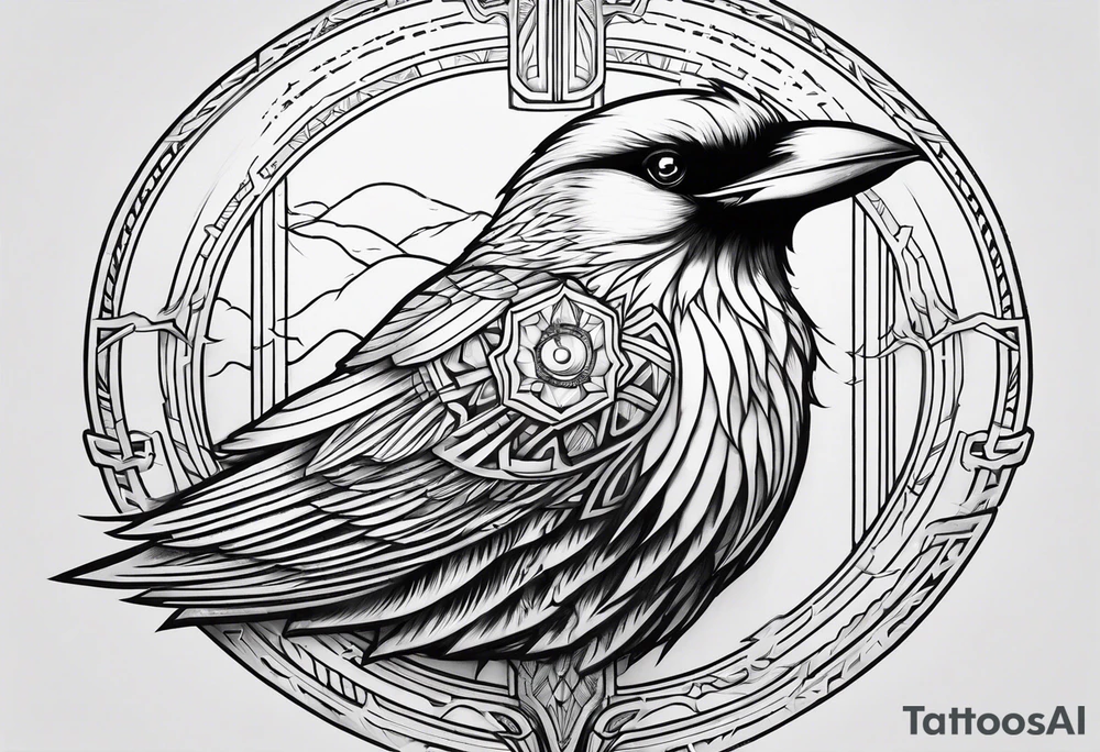 Valhalla bird straight line tattoo idea
