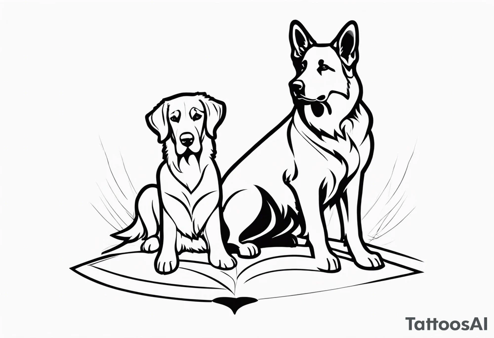 a golden retriever and a german shepherd both in plain white karate gis tattoo idea