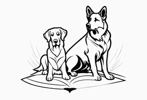 a golden retriever and a german shepherd both in plain white karate gis tattoo idea