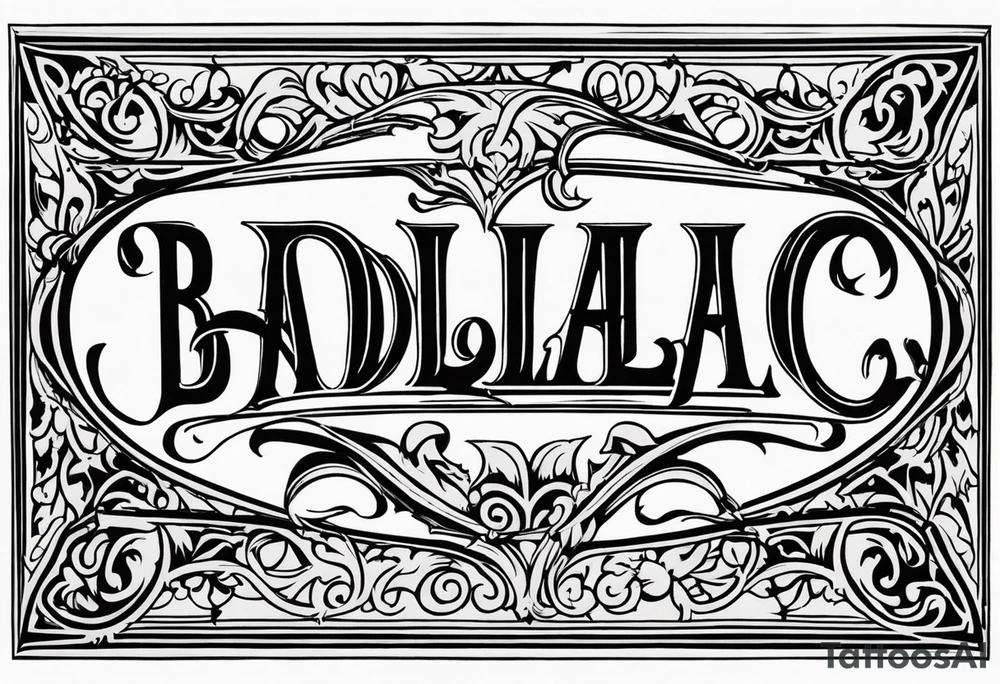 The word "BADILLAC" in medival engraving font tattoo idea