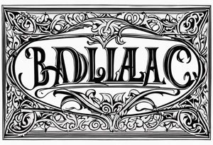 The word "BADILLAC" in medival engraving font tattoo idea