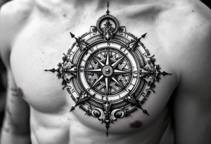 Roman stoic theme with sun dial compass tattoo idea