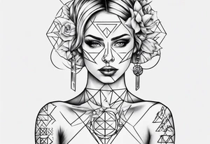 beautiful woman mixed with geometric objects tattoo idea