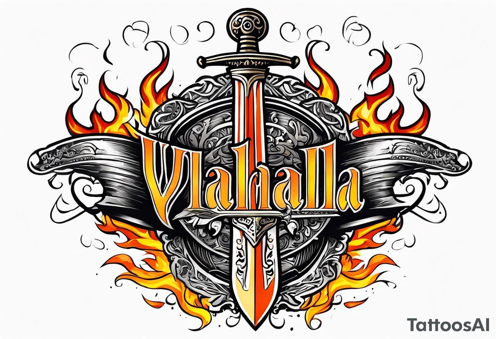 valhalla sword  funeral boat on fire tattoo idea