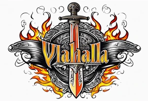 valhalla sword  funeral boat on fire tattoo idea