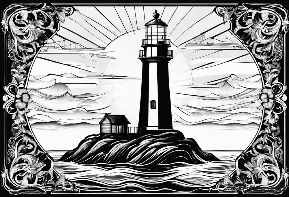 voilier vue de face. phare maritime fixé au centre du voilier et utilisé comme un mat pour les voiles. tattoo idea