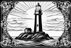 voilier vue de face. phare maritime fixé au centre du voilier et utilisé comme un mat pour les voiles. tattoo idea