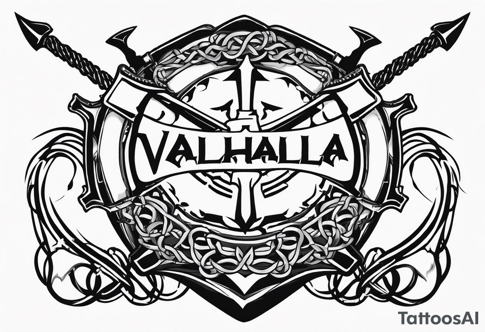 Valhalla round shield axe barbed wire chains tattoo idea