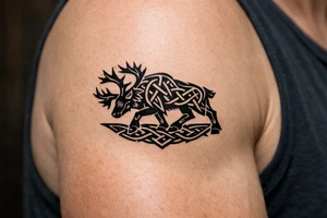 Caribou in Norse knot work open line concept tattoo idea
